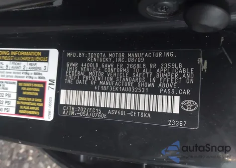 2010 Toyota Camry Se из США, поврежденный, VIN 4T1BF3EK1AU032531